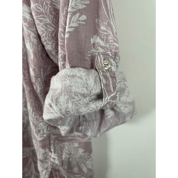Tahari 100% Linen Shirt Women Size 2X Button Up Long Roll Tab Sleeve Floral - Picture 6 of 8